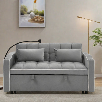 55.5Solid Wood 2-Seat Sofa with USB Charging Ports and Phone Stand,Includes 2 Soft Pillows