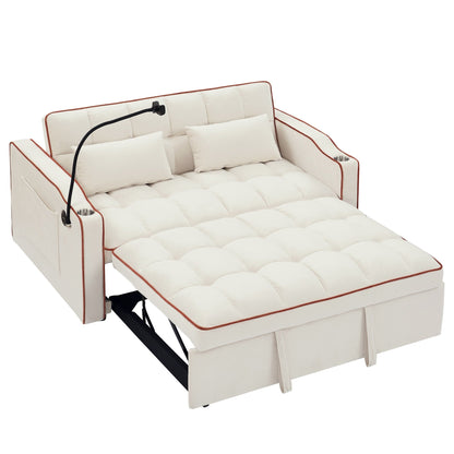 55.5Solid Wood 2-Seat Sofa with USB Charging Ports and Phone Stand,Includes 2 Soft Pillows