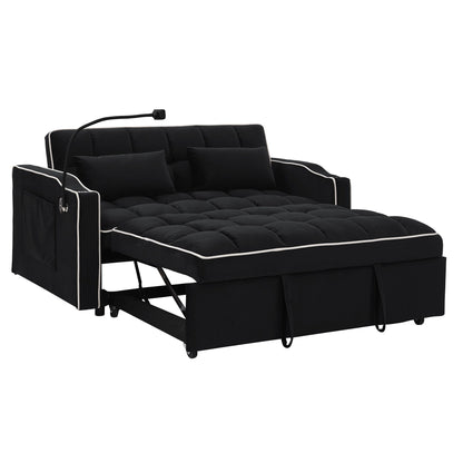 55.5Solid Wood 2-Seat Sofa with USB Charging Ports and Phone Stand,Includes 2 Soft Pillows