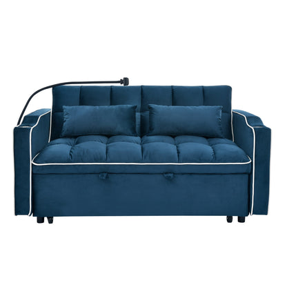 55.5Solid Wood 2-Seat Sofa with USB Charging Ports and Phone Stand,Includes 2 Soft Pillows