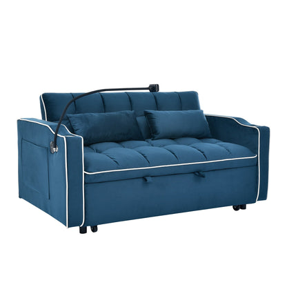 55.5Solid Wood 2-Seat Sofa with USB Charging Ports and Phone Stand,Includes 2 Soft Pillows