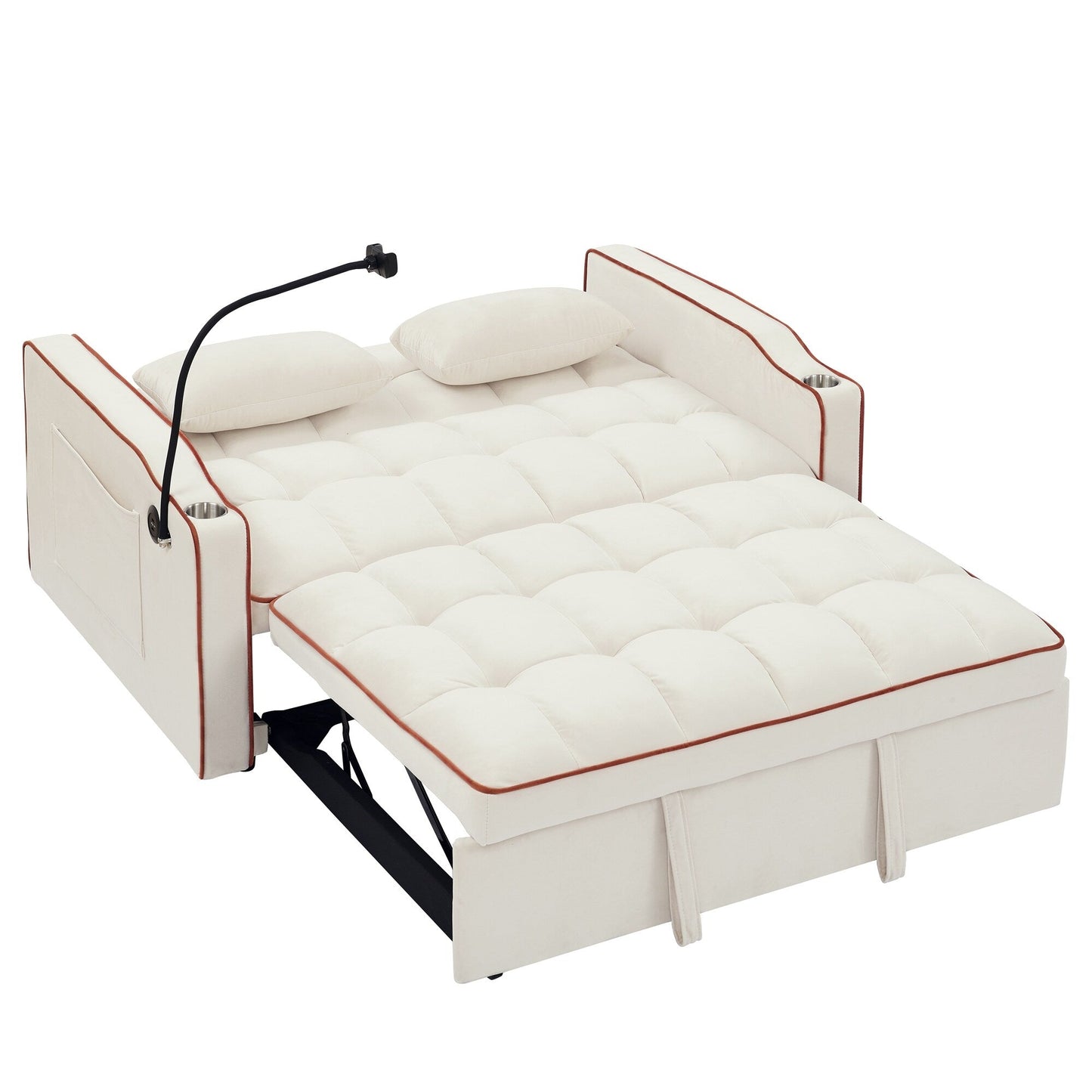 55.5Solid Wood 2-Seat Sofa with USB Charging Ports and Phone Stand,Includes 2 Soft Pillows