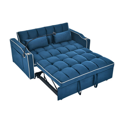 55.5Solid Wood 2-Seat Sofa with USB Charging Ports and Phone Stand,Includes 2 Soft Pillows