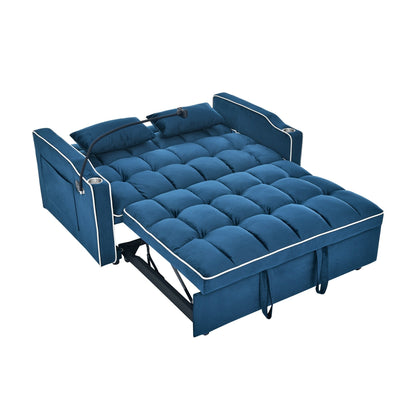55.5Solid Wood 2-Seat Sofa with USB Charging Ports and Phone Stand,Includes 2 Soft Pillows