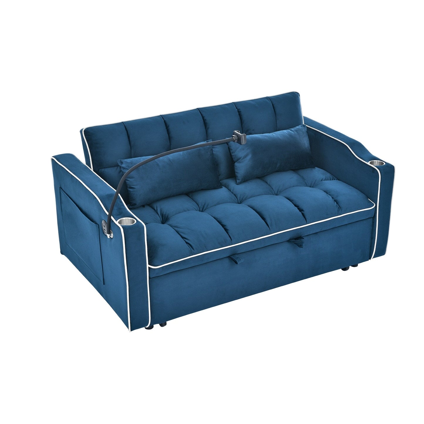 55.5Solid Wood 2-Seat Sofa with USB Charging Ports and Phone Stand,Includes 2 Soft Pillows