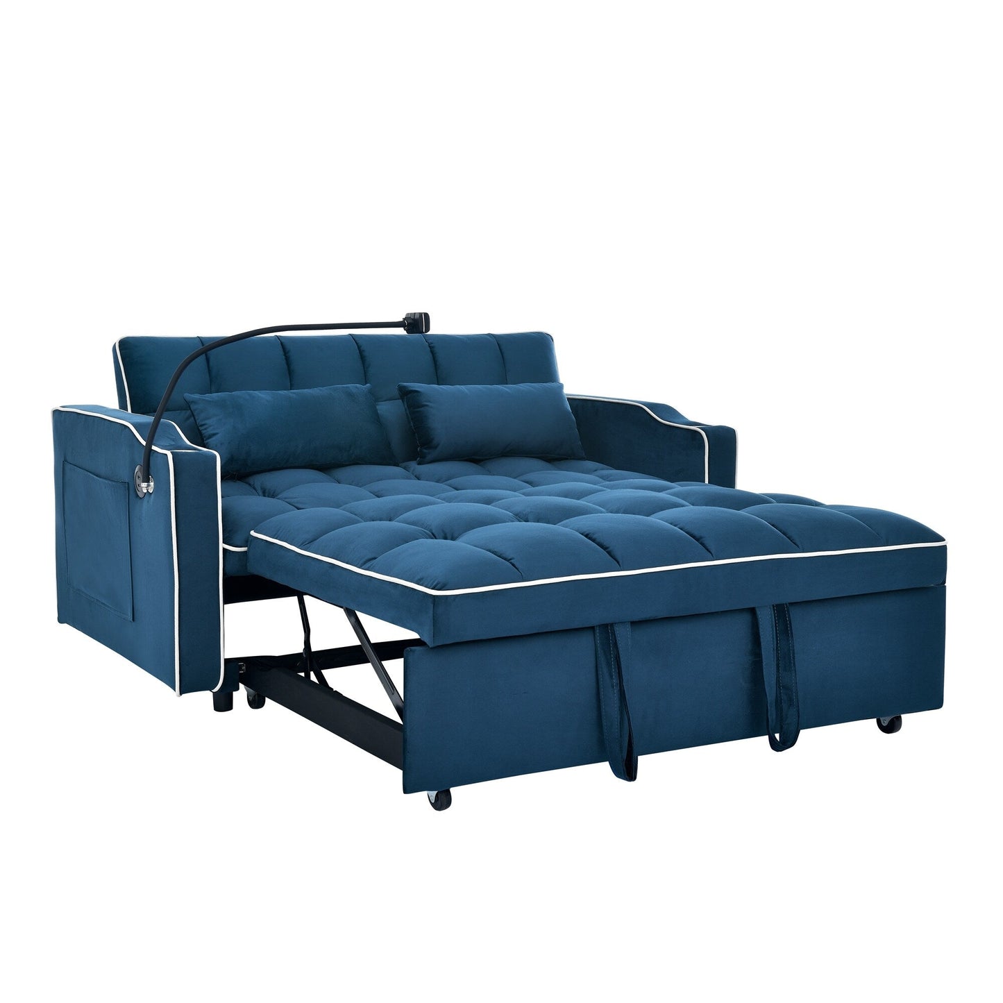 55.5Solid Wood 2-Seat Sofa with USB Charging Ports and Phone Stand,Includes 2 Soft Pillows