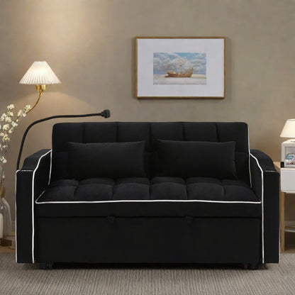 55.5Solid Wood 2-Seat Sofa with USB Charging Ports and Phone Stand,Includes 2 Soft Pillows