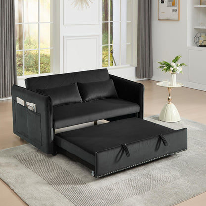 55 3-in-1 Velvet Sleeper Futon Loveseat with 2 Pillows Recline Pockets
