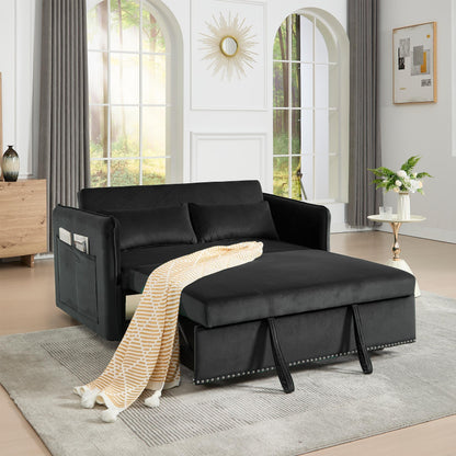 55 3-in-1 Velvet Sleeper Futon Loveseat with 2 Pillows Recline Pockets