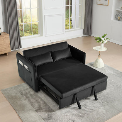 55 3-in-1 Velvet Sleeper Futon Loveseat with 2 Pillows Recline Pockets