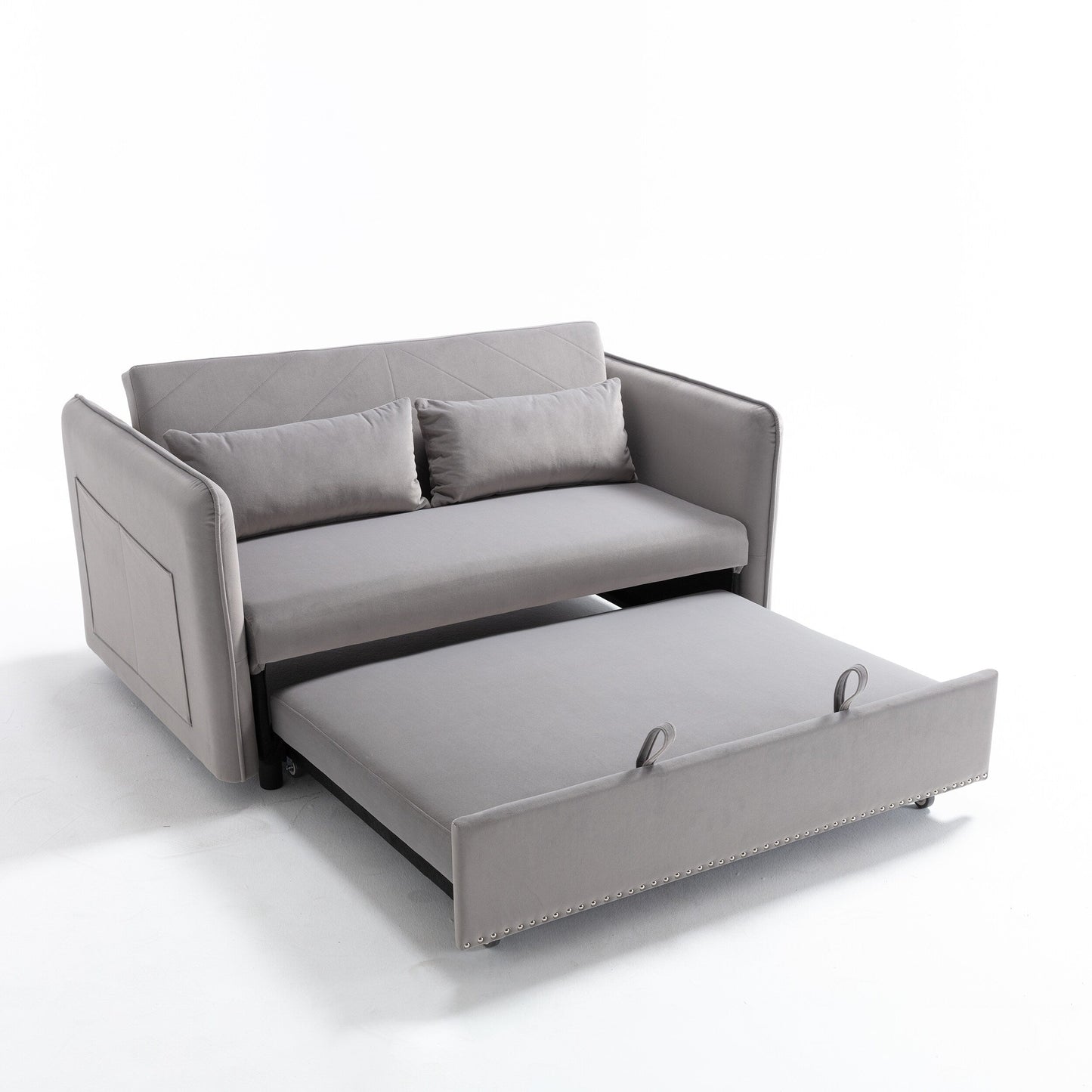 55 Velvet Convertible 3-in-1 Sleeper Sofa Bed with Reclining Backrest, Side Pockets, and 2 Pillows