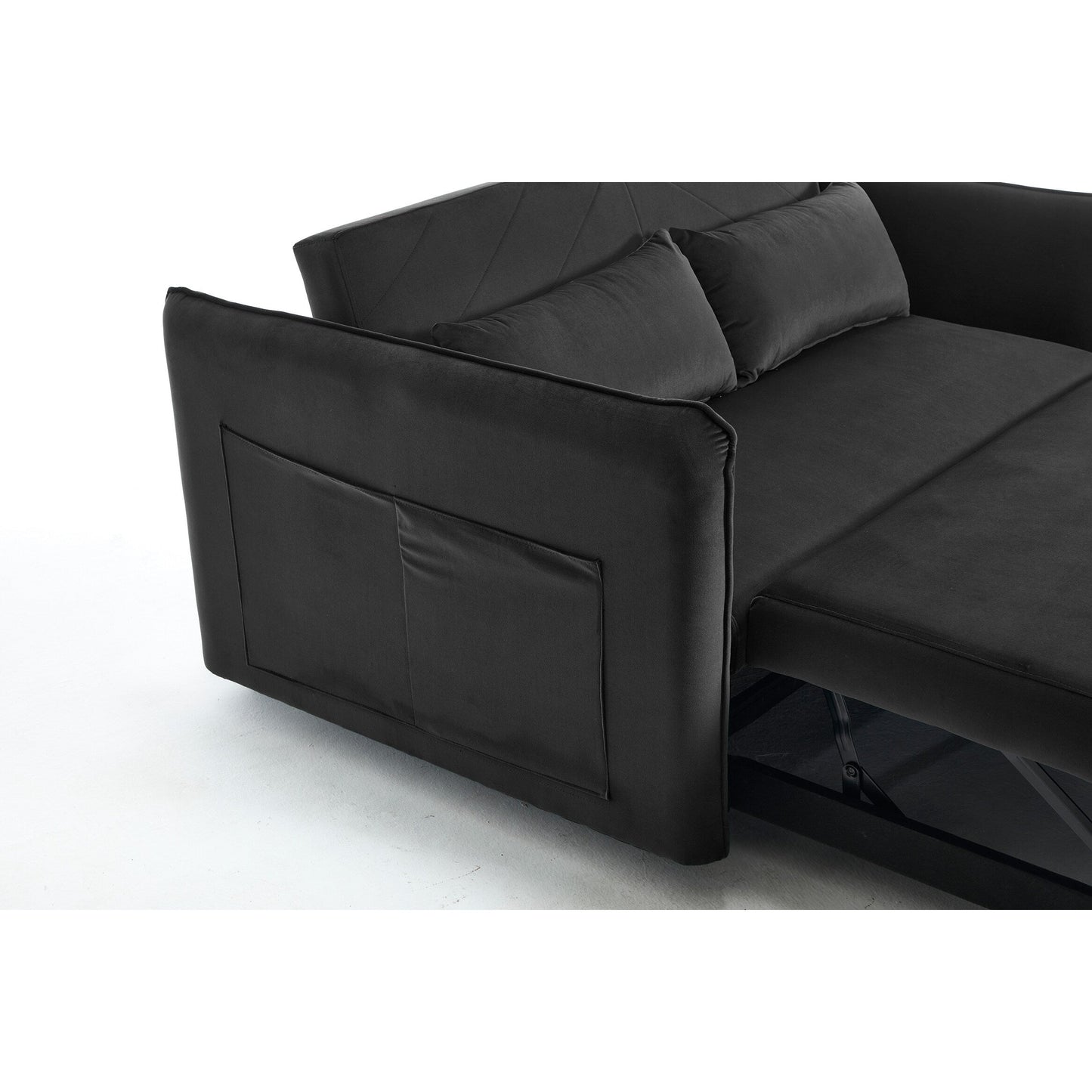 55 Velvet Convertible 3-in-1 Sleeper Sofa Bed with Reclining Backrest, Side Pockets, and 2 Pillows