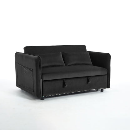 55 Velvet Convertible 3-in-1 Sleeper Sofa Bed with Reclining Backrest, Side Pockets, and 2 Pillows