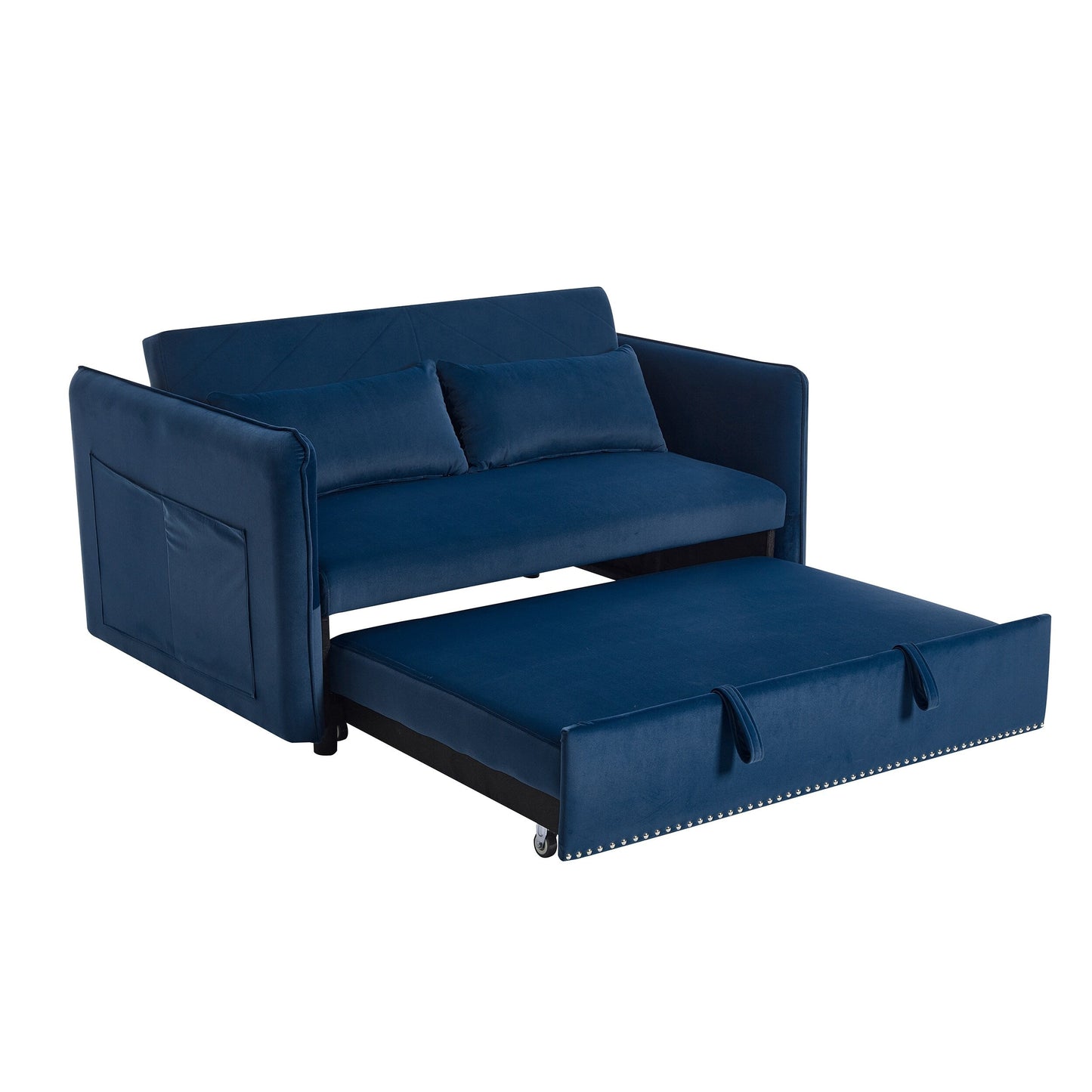 55 Velvet Convertible 3-in-1 Sleeper Sofa Bed with Reclining Backrest, Side Pockets, and 2 Pillows