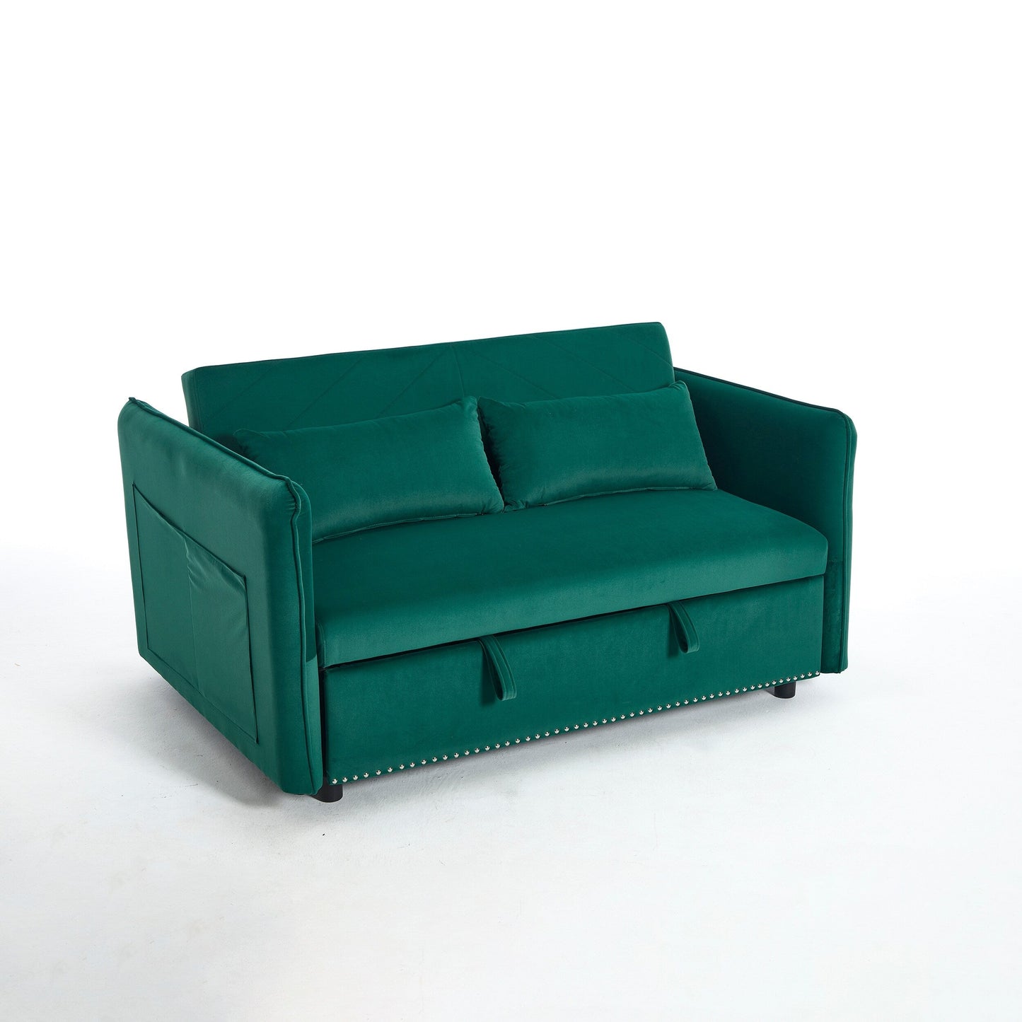55 Velvet Convertible 3-in-1 Sleeper Sofa Bed with Reclining Backrest, Side Pockets, and 2 Pillows