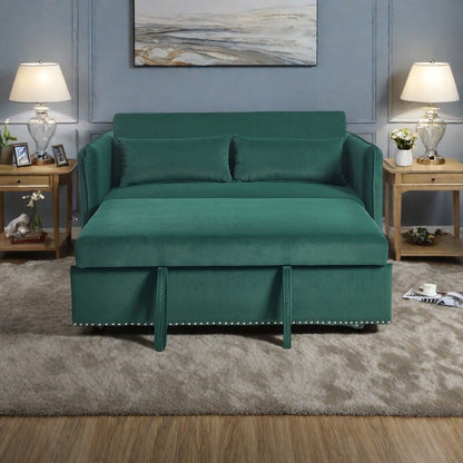 55 Velvet Convertible 3-in-1 Sleeper Sofa Bed with Reclining Backrest, Side Pockets, and 2 Pillows