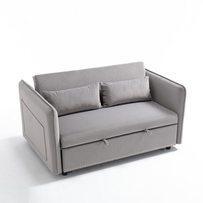 55 Velvet Convertible 3-in-1 Sleeper Sofa Bed with Reclining Backrest, Side Pockets, and 2 Pillows