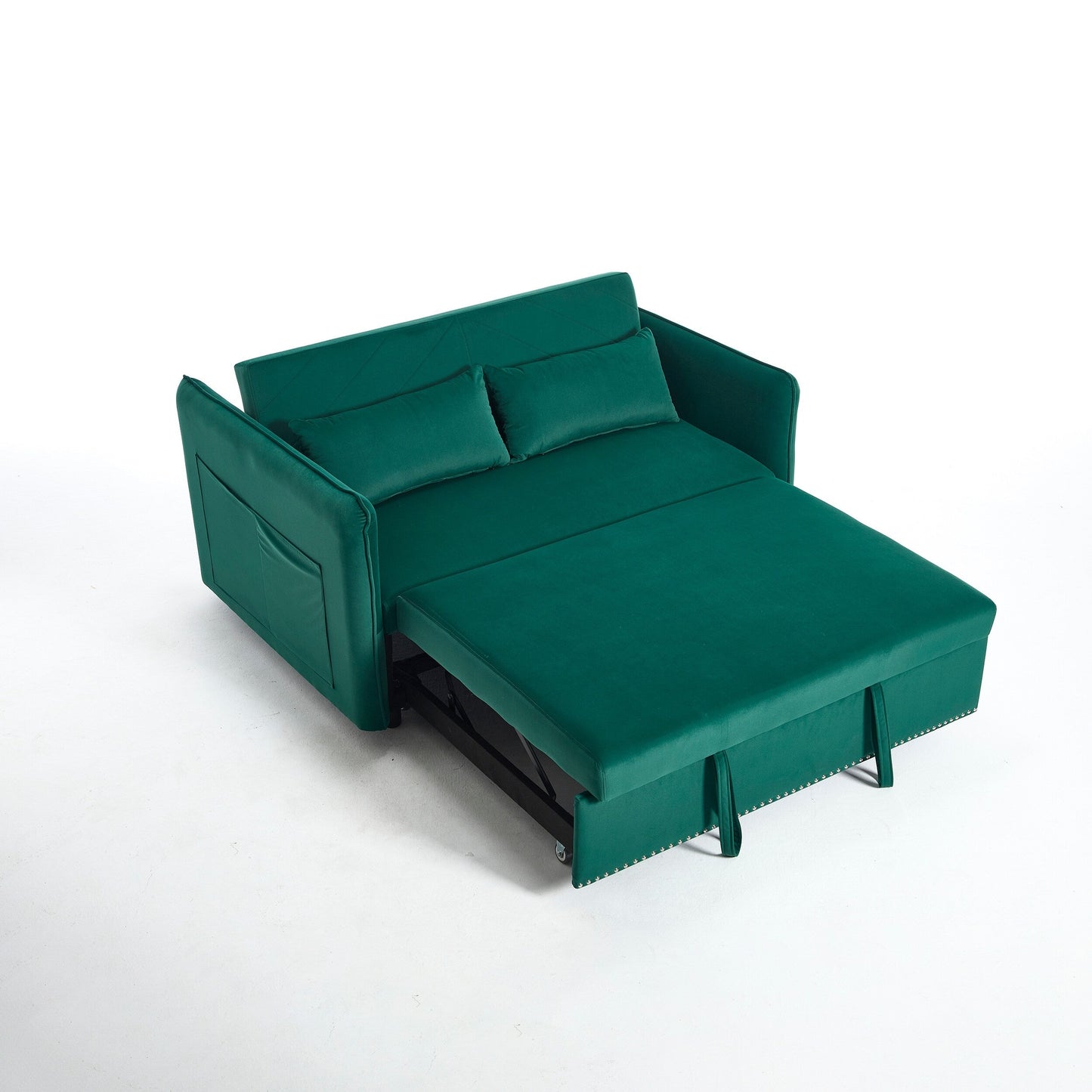 55 Velvet Convertible 3-in-1 Sleeper Sofa Bed with Reclining Backrest, Side Pockets, and 2 Pillows