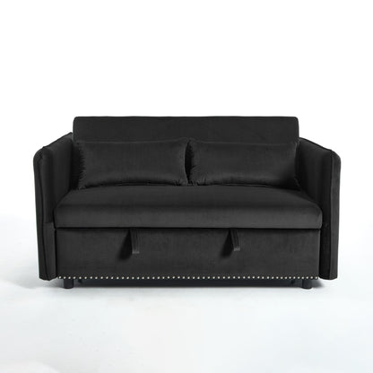 55 Velvet Convertible 3-in-1 Sleeper Sofa Bed with Reclining Backrest, Side Pockets, and 2 Pillows