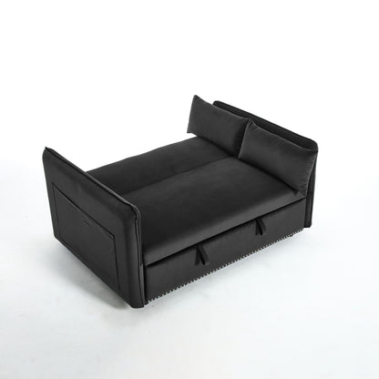 55 Velvet Convertible 3-in-1 Sleeper Sofa Bed with Reclining Backrest, Side Pockets, and 2 Pillows