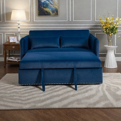 55 Velvet Convertible 3-in-1 Sleeper Sofa Bed with Reclining Backrest, Side Pockets, and 2 Pillows