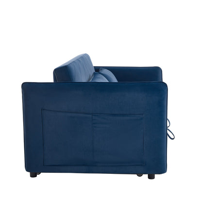 55 Velvet Convertible 3-in-1 Sleeper Sofa Bed with Reclining Backrest, Side Pockets, and 2 Pillows