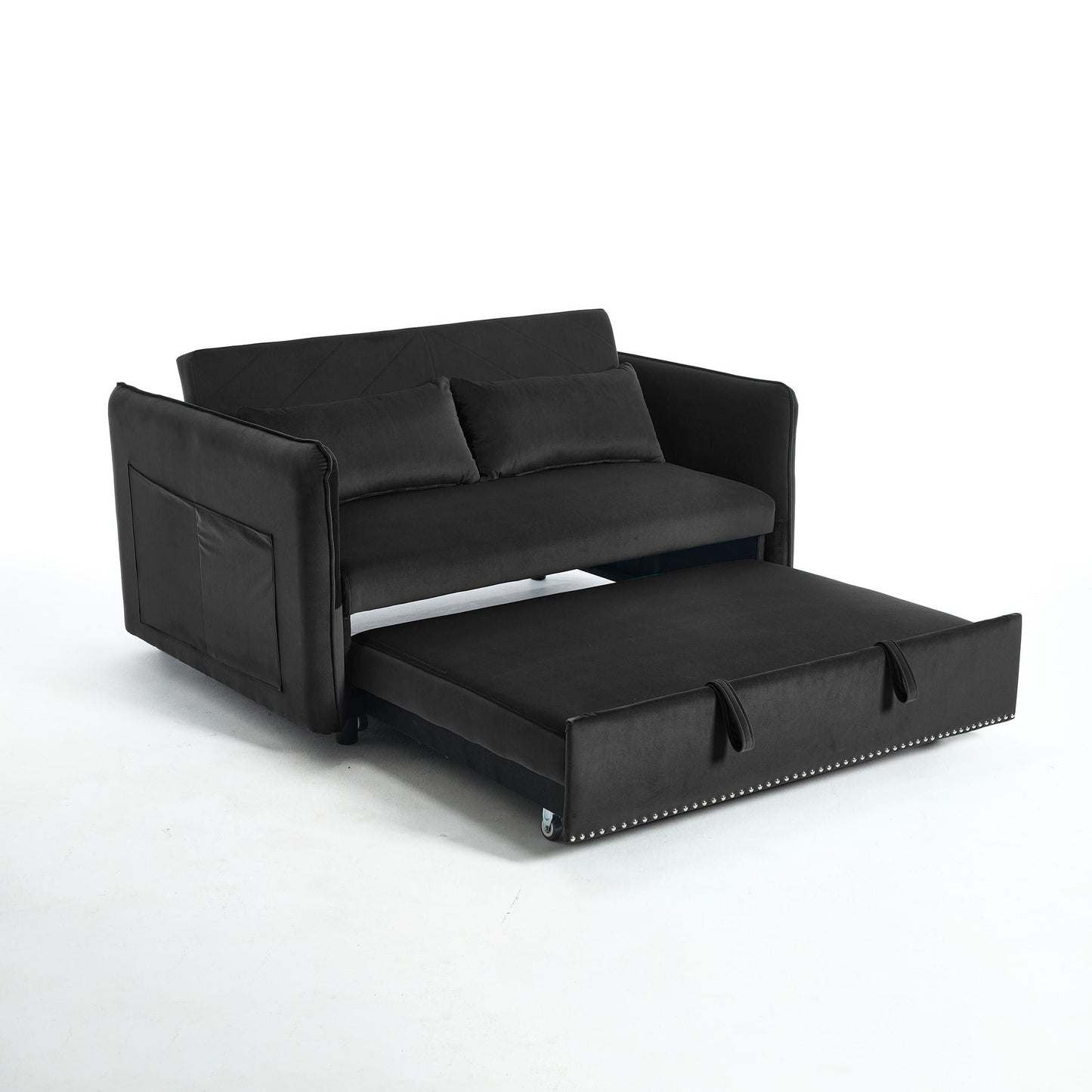 55 Velvet Convertible 3-in-1 Sleeper Sofa Bed with Reclining Backrest, Side Pockets, and 2 Pillows