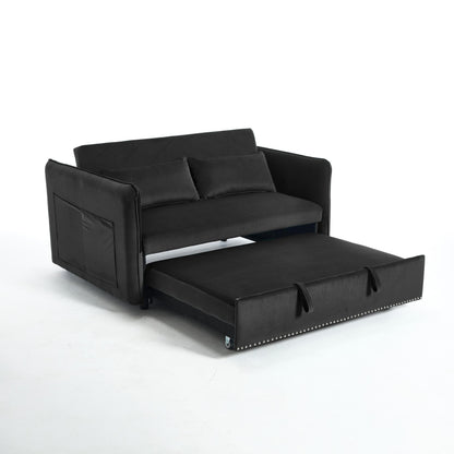 55 Velvet Convertible 3-in-1 Sleeper Sofa Bed with Reclining Backrest, Side Pockets, and 2 Pillows