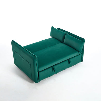 55 Velvet Convertible 3-in-1 Sleeper Sofa Bed with Reclining Backrest, Side Pockets, and 2 Pillows