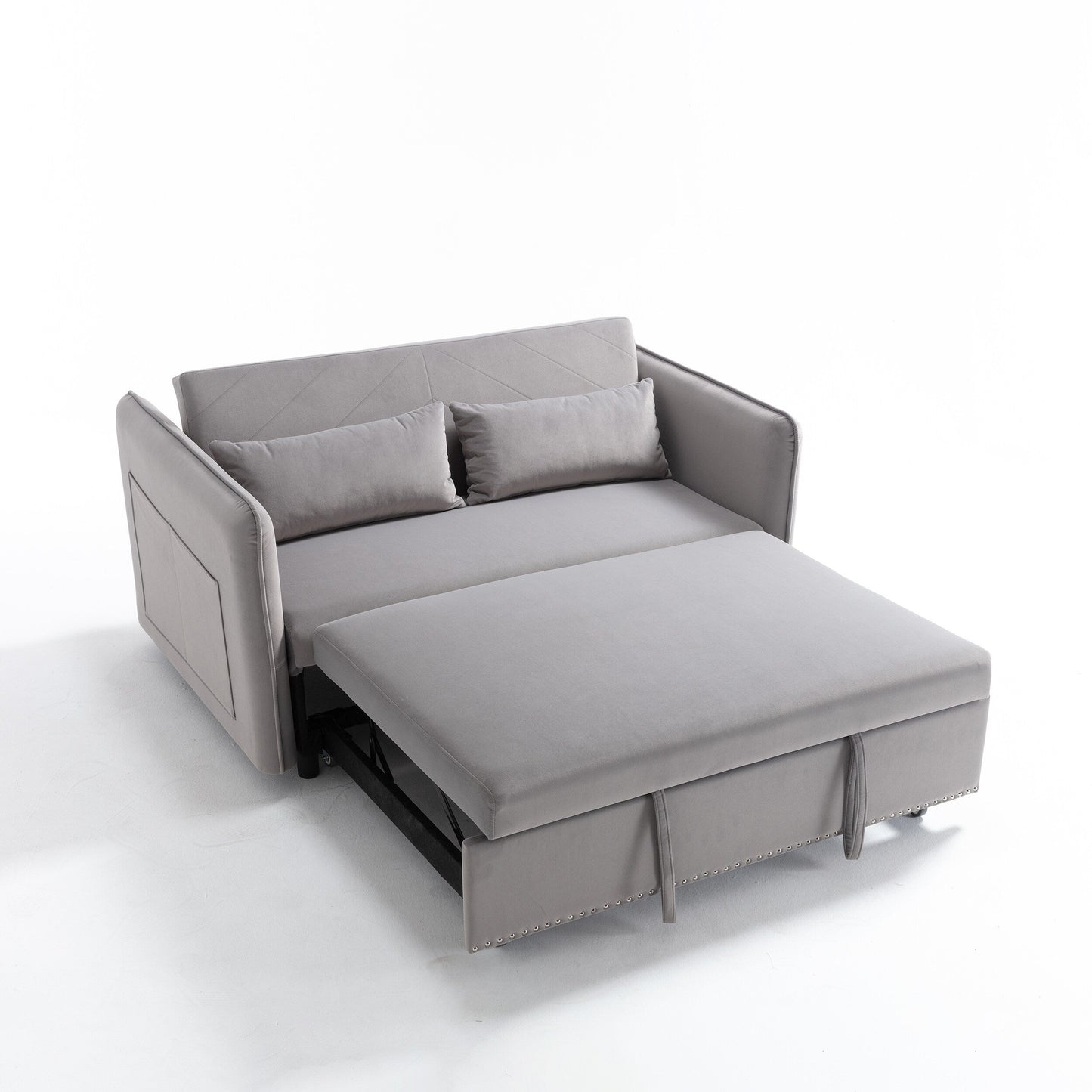 55 Velvet Convertible 3-in-1 Sleeper Sofa Bed with Reclining Backrest, Side Pockets, and 2 Pillows