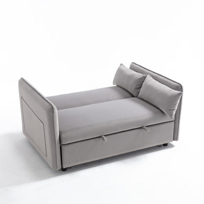 55 Velvet Convertible 3-in-1 Sleeper Sofa Bed with Reclining Backrest, Side Pockets, and 2 Pillows