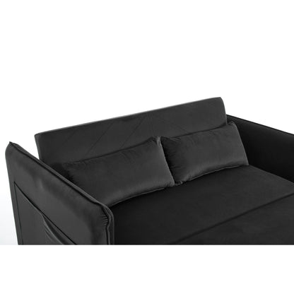 55 Velvet Convertible 3-in-1 Sleeper Sofa Bed with Reclining Backrest, Side Pockets, and 2 Pillows