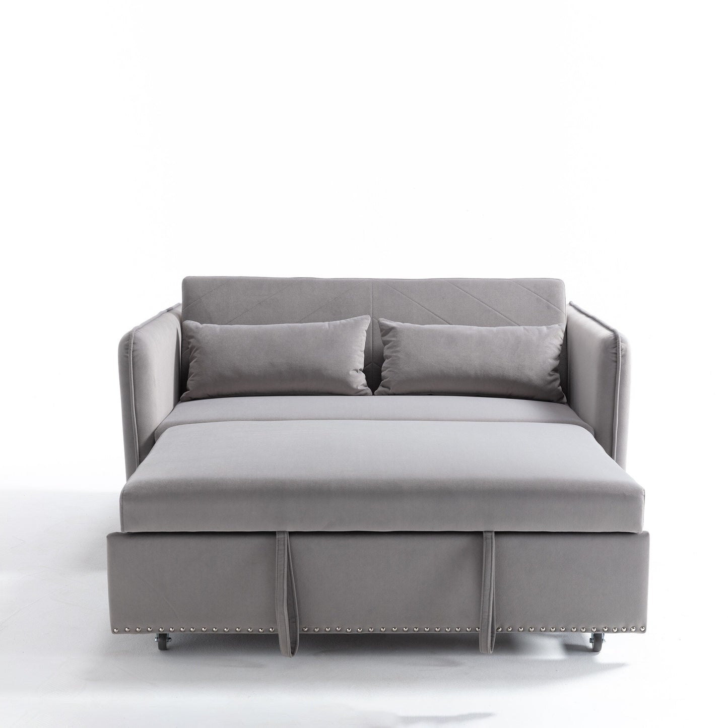 55 Velvet Convertible 3-in-1 Sleeper Sofa Bed with Reclining Backrest, Side Pockets, and 2 Pillows