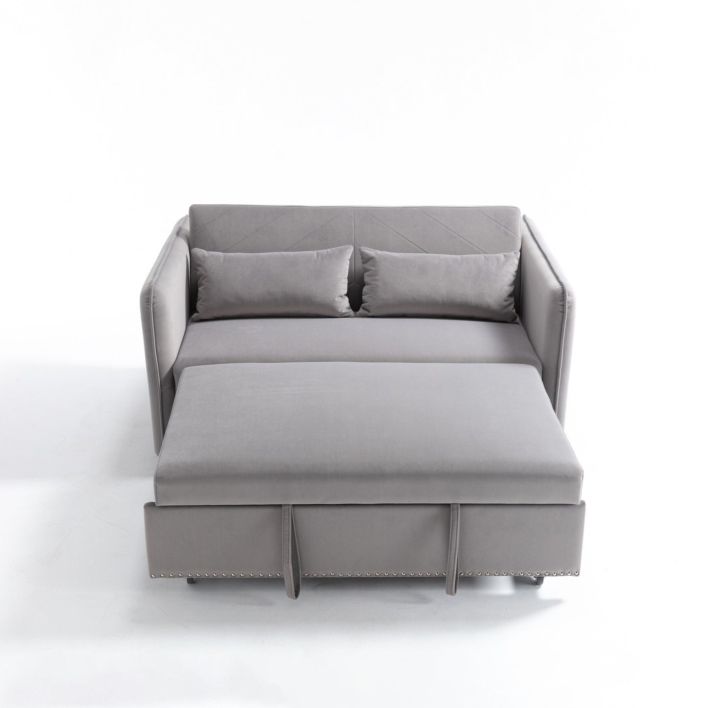 55 Velvet Convertible 3-in-1 Sleeper Sofa Bed with Reclining Backrest, Side Pockets, and 2 Pillows