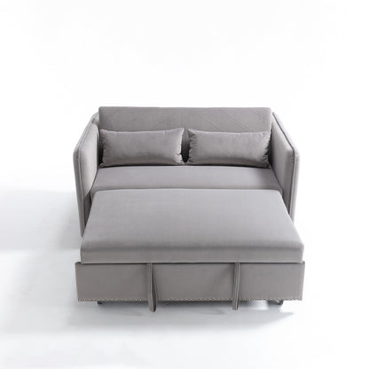 55 Velvet Convertible 3-in-1 Sleeper Sofa Bed with Reclining Backrest, Side Pockets, and 2 Pillows