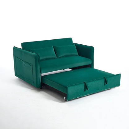 55 Velvet Convertible 3-in-1 Sleeper Sofa Bed with Reclining Backrest, Side Pockets, and 2 Pillows