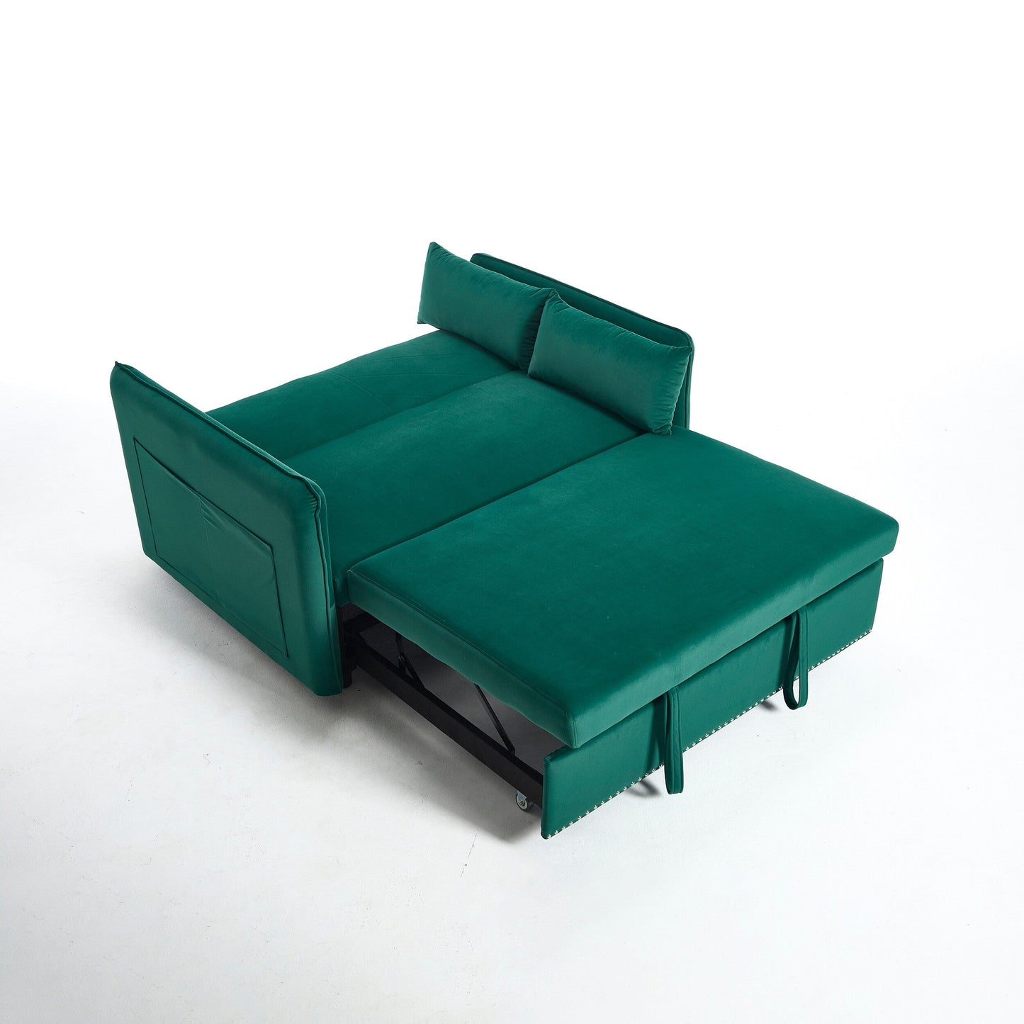55 Velvet Convertible 3-in-1 Sleeper Sofa Bed with Reclining Backrest, Side Pockets, and 2 Pillows