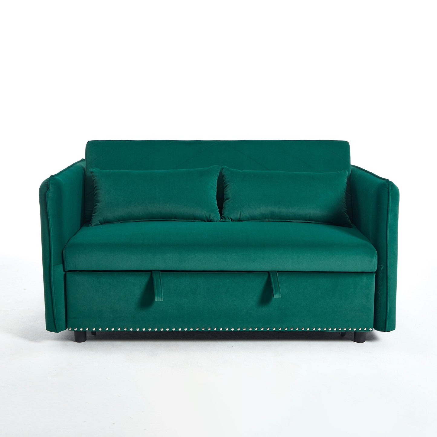 55 Velvet Convertible 3-in-1 Sleeper Sofa Bed with Reclining Backrest, Side Pockets, and 2 Pillows