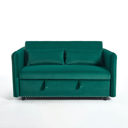 55 Velvet Convertible 3-in-1 Sleeper Sofa Bed with Reclining Backrest, Side Pockets, and 2 Pillows