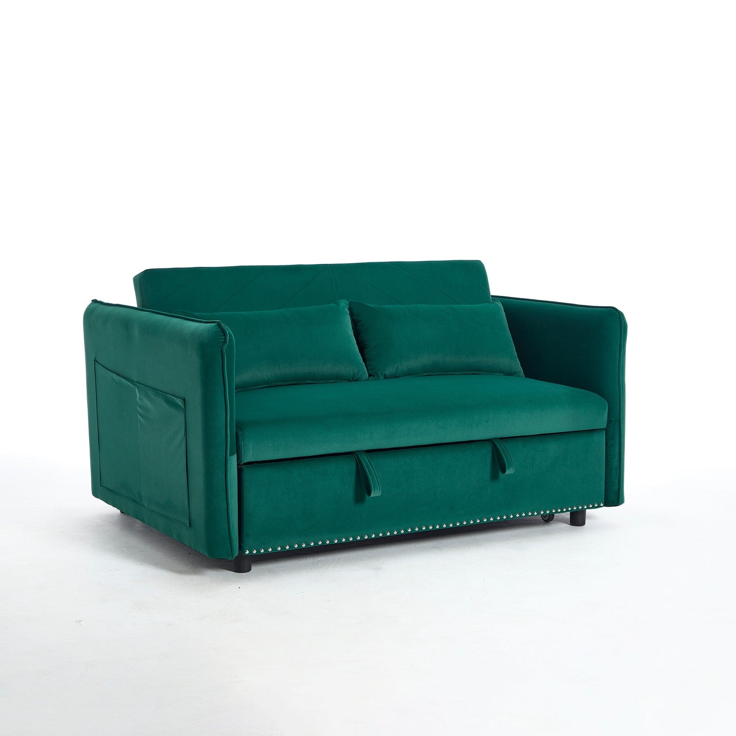 55 Velvet Convertible 3-in-1 Sleeper Sofa Bed with Reclining Backrest, Side Pockets, and 2 Pillows