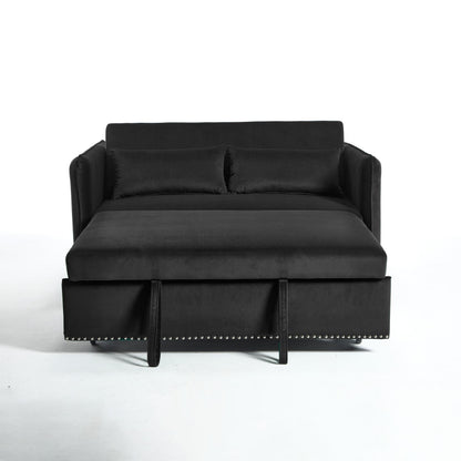 55 Velvet Convertible 3-in-1 Sleeper Sofa Bed with Reclining Backrest, Side Pockets, and 2 Pillows