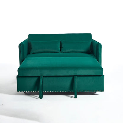 55 Velvet Convertible 3-in-1 Sleeper Sofa Bed with Reclining Backrest, Side Pockets, and 2 Pillows