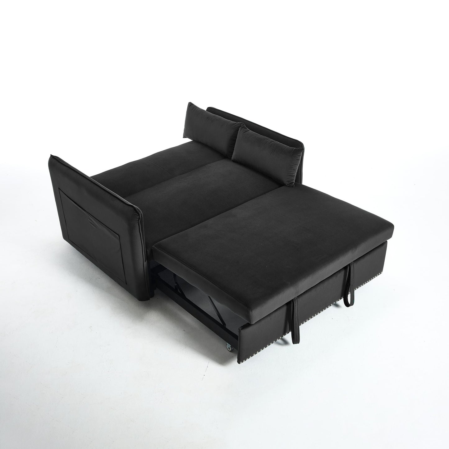 55 Velvet Convertible 3-in-1 Sleeper Sofa Bed with Reclining Backrest, Side Pockets, and 2 Pillows