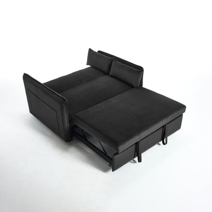 55 Velvet Convertible 3-in-1 Sleeper Sofa Bed with Reclining Backrest, Side Pockets, and 2 Pillows