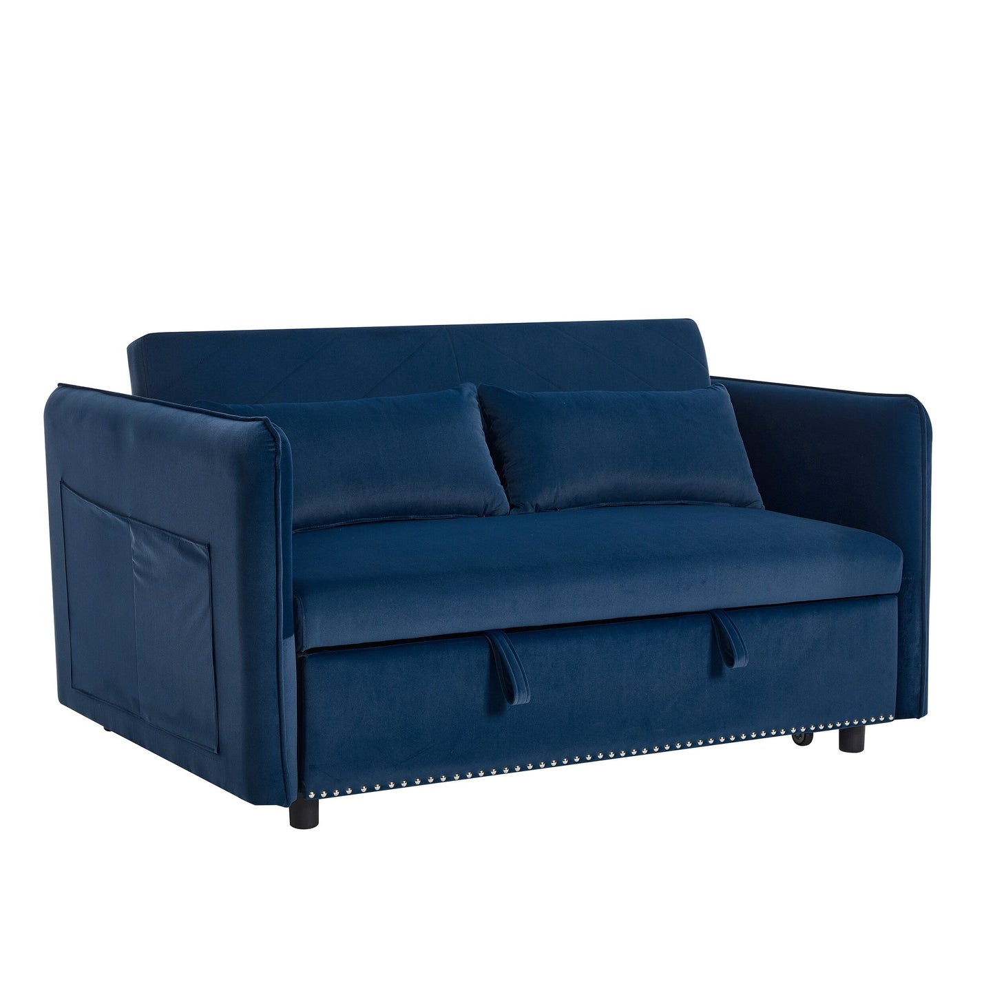 55 Velvet Convertible 3-in-1 Sleeper Sofa Bed with Reclining Backrest, Side Pockets, and 2 Pillows