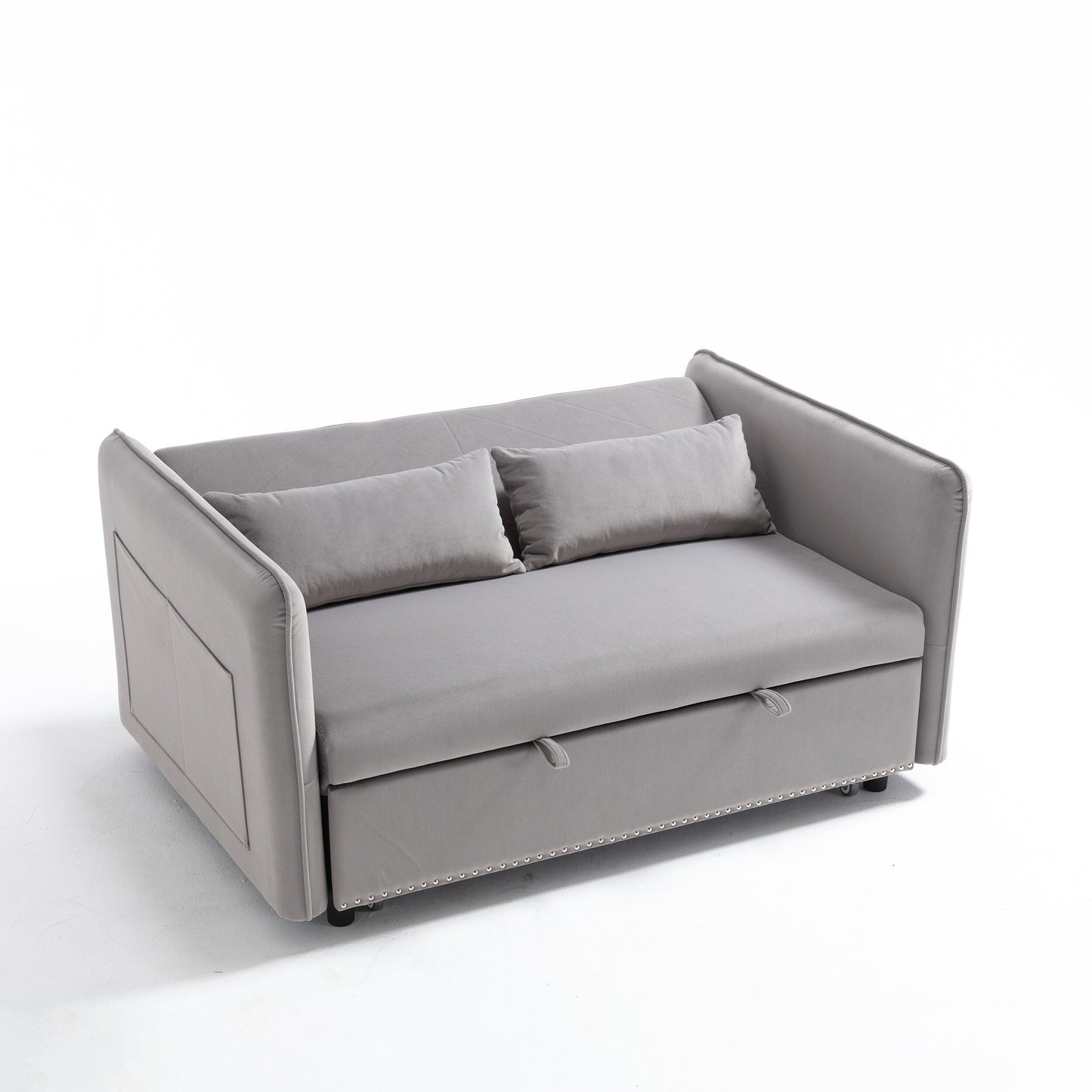 55 Velvet Convertible 3-in-1 Sleeper Sofa Bed with Reclining Backrest, Side Pockets, and 2 Pillows