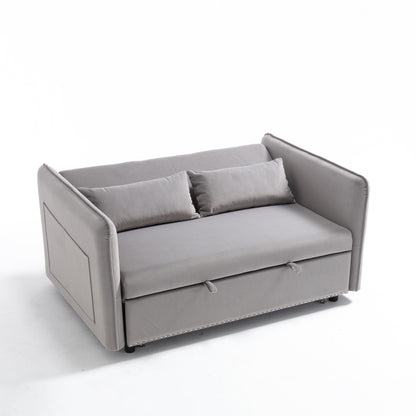 55 Velvet Convertible 3-in-1 Sleeper Sofa Bed with Reclining Backrest, Side Pockets, and 2 Pillows