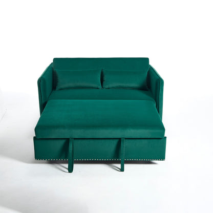 55 Velvet Convertible 3-in-1 Sleeper Sofa Bed with Reclining Backrest, Side Pockets, and 2 Pillows
