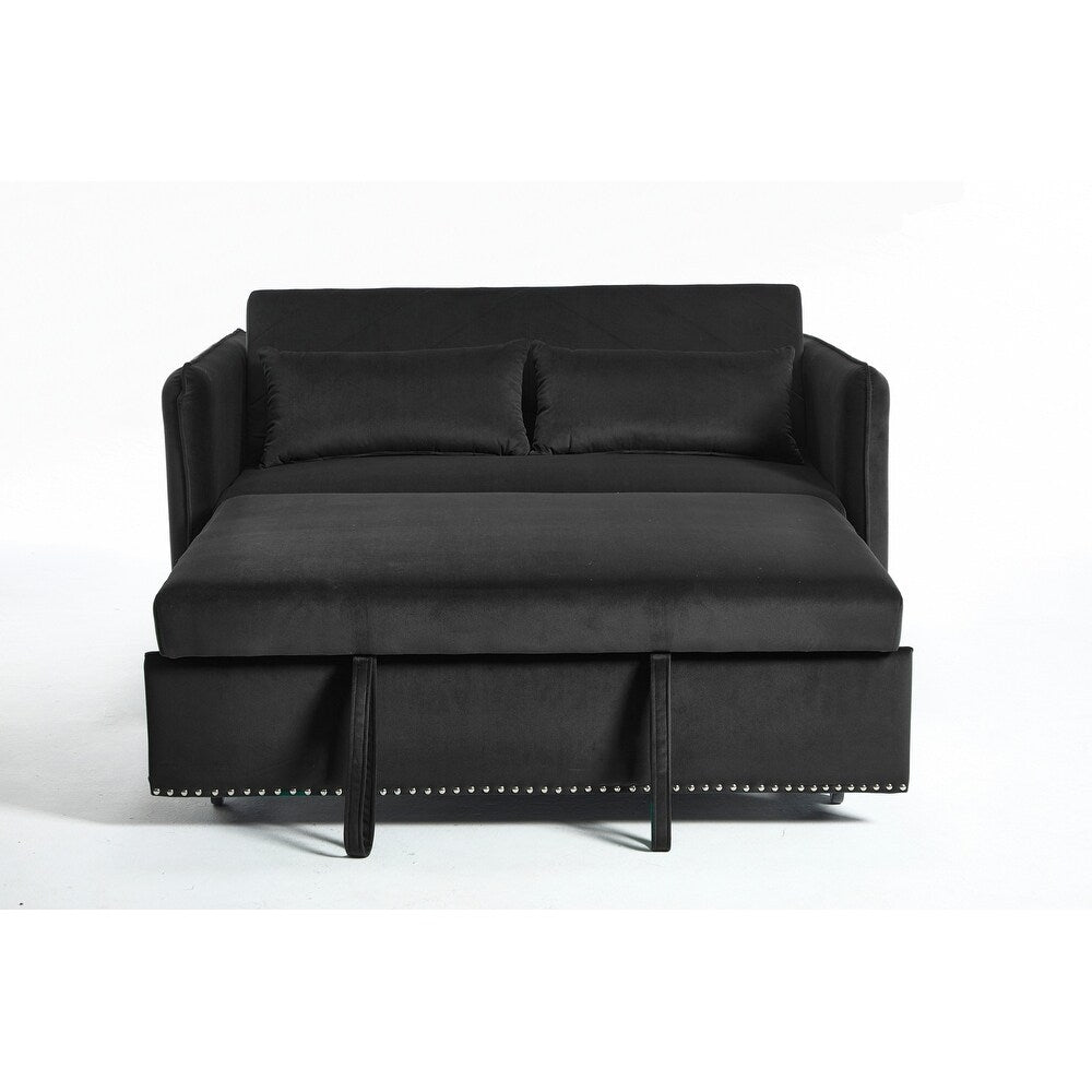 55 Velvet Small Loveseat Lounge Couches with 2 Pillows and Reclining Backrest - 2 Seat
