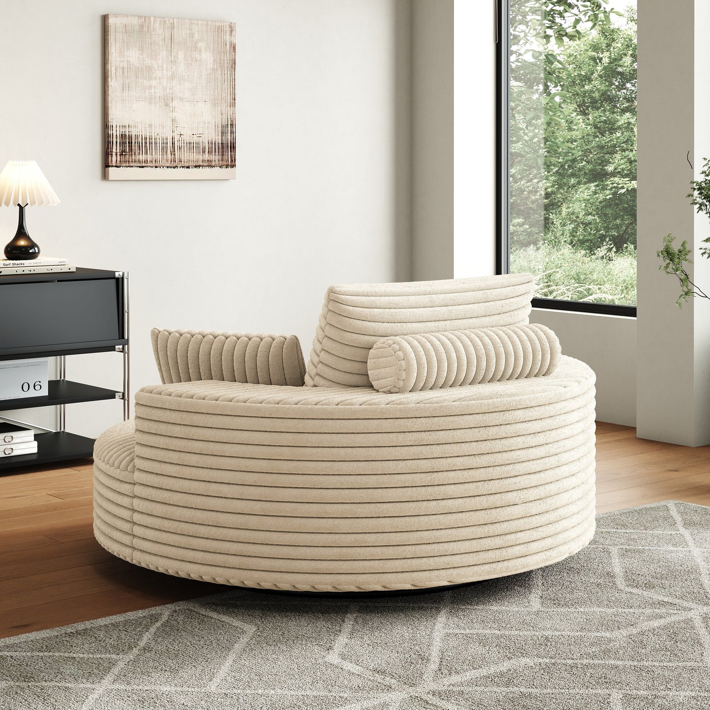 55L Corduroy Chenille Foam Single Swivel Chair, Fluffy Modern Sleeper, 360 Degree Swivel Chair, Lounge and Projection Room